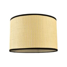 Happy Homewares Thin Strapped Rattan Drum Lamp Shade with Black Cotton Fabric Trims in Taupe - Size: 12 inches - thumbnail 1