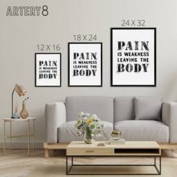"Artery8 Quote Pain Is Weakness Leaving The Body Framed Canvas Wall Art Print in White - Size: W12"" x H16""" - thumbnail 4