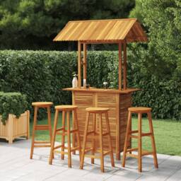 Berkfield Home 5 Piece Garden Bar Set Solid Wood Acacia in Brown - thumbnail 1