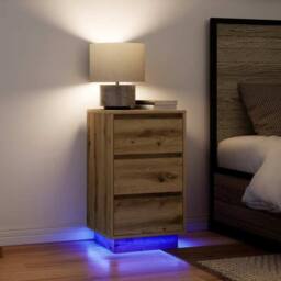 Berkfield Home Bedside Cabinet with LED Lights¬†Artisan Oak 38x34x65 cm - Size: 38 x 34 x 65 cm - thumbnail 1