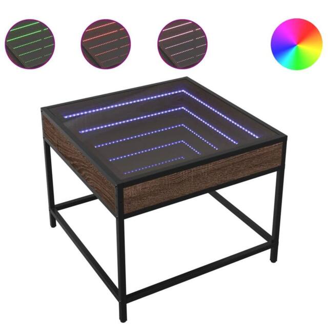 Berkfield Home Coffee Table with Infinity LED Brown Oak 50x50x41 cm - Size: 50 x 50 x 41 cm - image 1