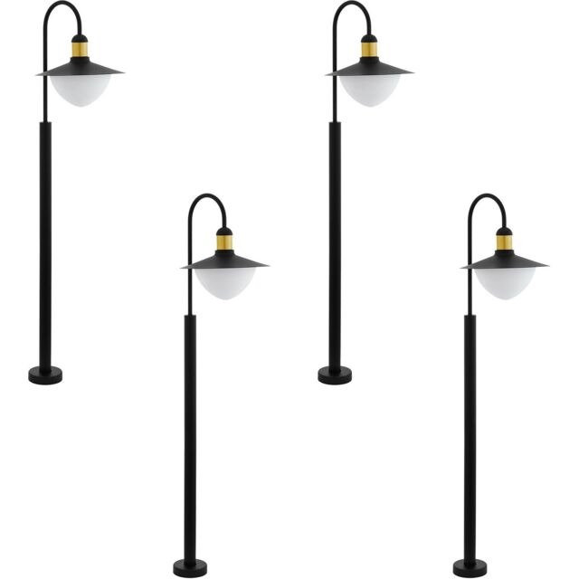 Loops 4 PACK IP44 Outdoor Bollard Light Black & Gold Curved Arm Post 1x 60W E27 - image 1