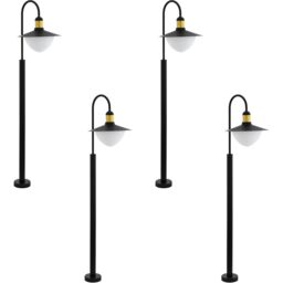Loops 4 PACK IP44 Outdoor Bollard Light Black & Gold Curved Arm Post 1x 60W E27
