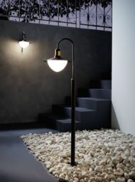 Loops 4 PACK IP44 Outdoor Bollard Light Black & Gold Curved Arm Post 1x 60W E27 - thumbnail 3