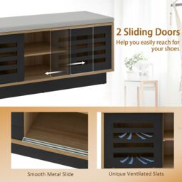 Costway Shoe Rack Storage Bench Organizer W/Cushion Adjustable Shelf Slide Door Natural - thumbnail 5