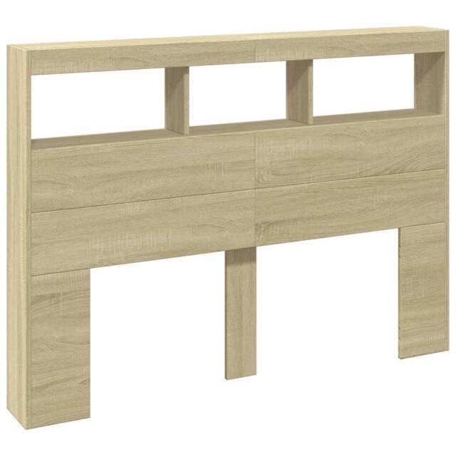 Berkfield Home Headboard Cabinet with LED Sonoma Oak 140x17x102 cm in Light Tan - Size: 140 x 17 x 102 cm - image 1