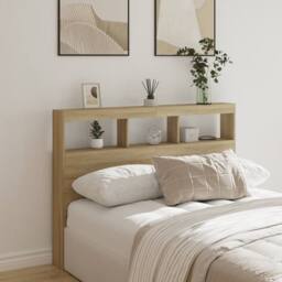 Berkfield Home Headboard Cabinet with LED Sonoma Oak 140x17x102 cm in Light Tan - Size: 140 x 17 x 102 cm - thumbnail 2
