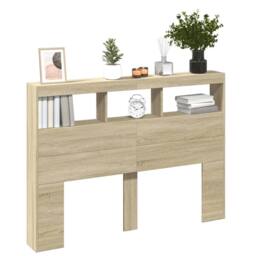 Berkfield Home Headboard Cabinet with LED Sonoma Oak 140x17x102 cm in Light Tan - Size: 140 x 17 x 102 cm - thumbnail 5