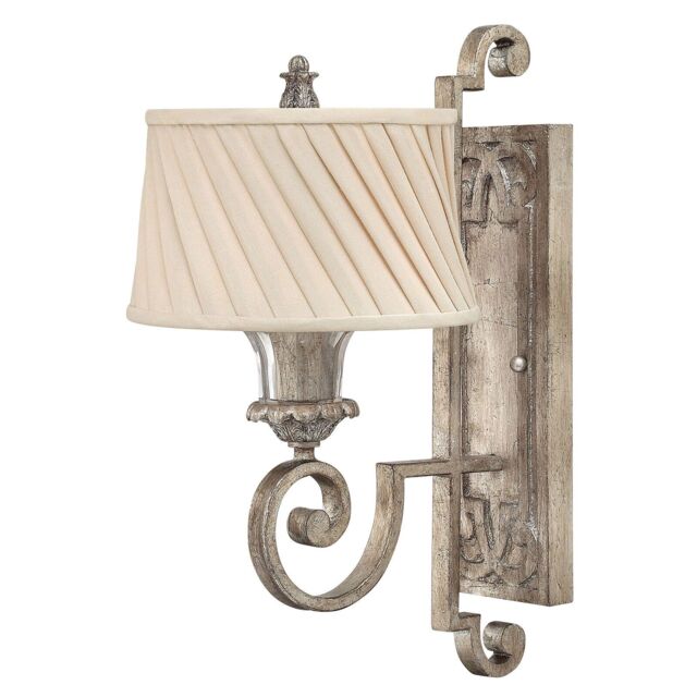 Loops Wall Light Glass Bobesches Ivory Pleated Fabric Shade Silver Leaf LED E27 75W in Metallics