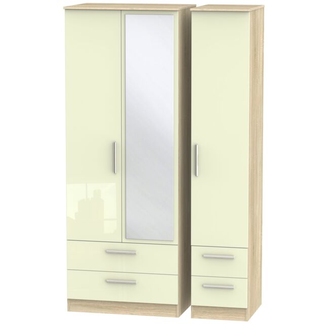 Ready Assembled 2 U Trent Tall Triple 2 Drawer Mirror + Drawer Wardrobe (Ready Assembled) in Cream