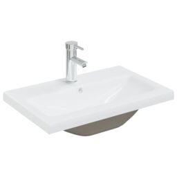 Berkfield Home Built-in Basin with Faucet 61x39x18 cm Ceramic White - Size: 61 x 39 x 18 cm - thumbnail 2