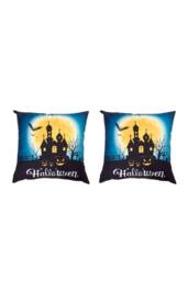 Living and Home 2Pcs Halloween Pumpkin & Haunted House Printed Throw Pillow - Size: 45 cm x 45 cm - thumbnail 1