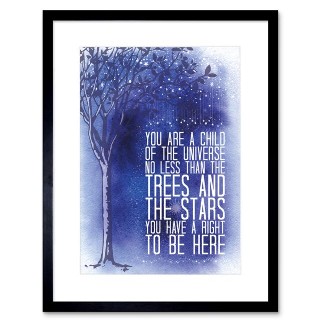 "Artery8 Wall Art Print Desiderata Ehrmann Child Universe Trees Stars Artwork Framed 9X7 Inch in Black - Size: W7"" x H9""" - image 1