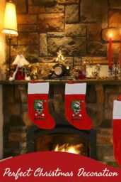 Neel Blue Red Christmas Stocking, Velvet Sock with Cartoon Santa & Reindeer Design - thumbnail 5