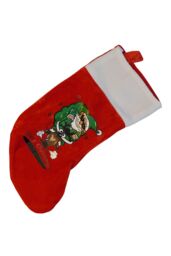 Neel Blue Red Christmas Stocking, Velvet Sock with Cartoon Santa & Reindeer Design - thumbnail 4