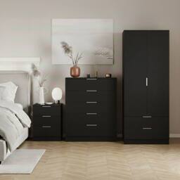 Home Discount Vida Designs Trega 3Pc Bedroom Set(3Dr Bedside, 5Dr Chest, Wardrobe) in Black