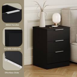 Home Discount Vida Designs Trega 3Pc Bedroom Set(3Dr Bedside, 5Dr Chest, Wardrobe) in Black - thumbnail 5