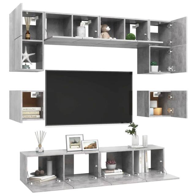 Berkfield Home Practical 8 Piece TV Cabinet Set Concrete Grey Engineered Wood - image 1