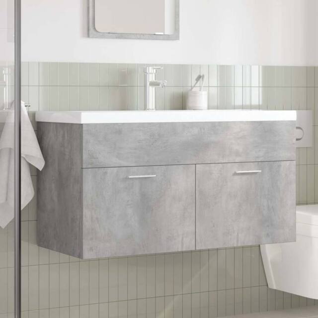 Berkfield Home Bathroom Sink Cabinet with Built-in Basin & Faucet Concrete Grey - image 1