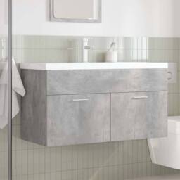 Berkfield Home Bathroom Sink Cabinet with Built-in Basin & Faucet Concrete Grey - thumbnail 1