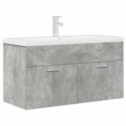 Berkfield Home Bathroom Sink Cabinet with Built-in Basin & Faucet Concrete Grey - thumbnail 2