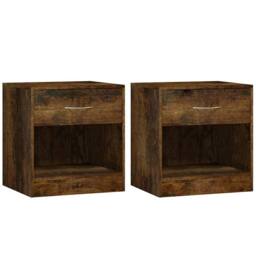 Berkfield Home Bedside Cabinets 2 pcs with Drawer Smoked Oak in Brown - thumbnail 1