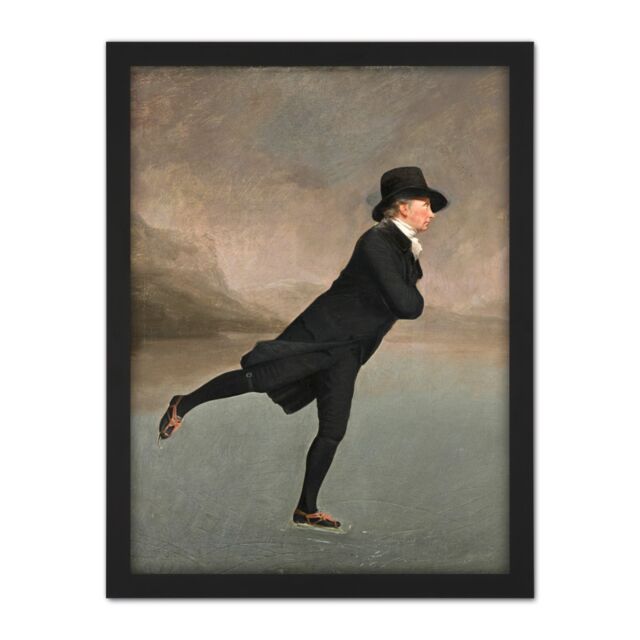 "Artery8 Wall Art Print Raeburn Skating Minister Duddingston Painting Large Framed Wall Décor Art in Brown - Size: W18"" x H24""" - image 1