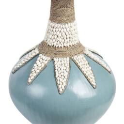 Wyld and Coco Handcrafted Blue Terracotta Vase 43 cm - Shell-Trimmed Boho Accent - thumbnail 2