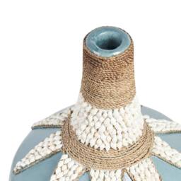 Wyld and Coco Handcrafted Blue Terracotta Vase 43 cm - Shell-Trimmed Boho Accent - thumbnail 5