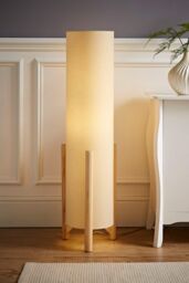 ValueLights Henry Wooden Base Midi Floor Lamp with Tall Fabric Shade with LED Bulb in Cream - thumbnail 2