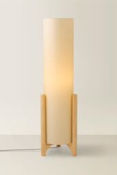 ValueLights Henry Wooden Base Midi Floor Lamp with Tall Fabric Shade with LED Bulb in Cream - thumbnail 3