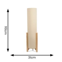ValueLights Henry Wooden Base Midi Floor Lamp with Tall Fabric Shade with LED Bulb in Cream - thumbnail 7