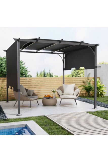 Living and Home 10 x 10/13FT Outdoor Pergola with Adjustable Canopy in Dark Grey - Size: Large - image 1