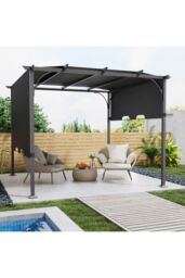 Living and Home 10 x 10/13FT Outdoor Pergola with Adjustable Canopy in Dark Grey - Size: Large - thumbnail 1