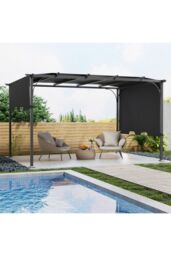 Living and Home 10 x 10/13FT Outdoor Pergola with Adjustable Canopy in Dark Grey - Size: Large - thumbnail 2