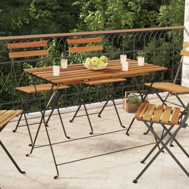 Berkfield Home Folding Bistro Table 100x54x71 cm Solid Wood Acacia & Steel in Brown - Size: 100 x 54 x 71 cm - image 1