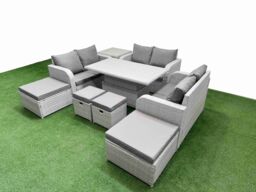 Fimous 9 PCs Rising Dining Table Set Inclining Love Sofa Seat Big Footstool in Light Grey - thumbnail 2