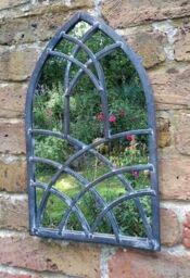 Inspirational Gifting Shillington Arched Window Mirror Screen for a Home or Garden 40cm in Grey - thumbnail 1