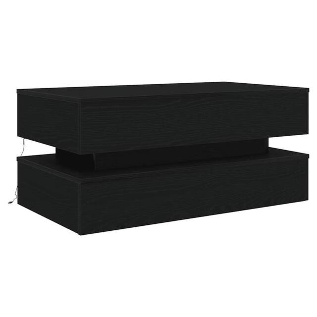 Berkfield Home Modern Coffee Table with LED Lights Black Oak 90x50x40 cm - Size: 90 x 50 x 40 cm - image 1
