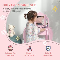 HOMCOM Makeup Dressing Table Set with Tri-Folding Mirror & Drawer in Pink - thumbnail 4
