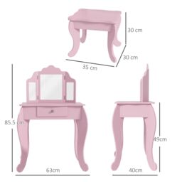 HOMCOM Makeup Dressing Table Set with Tri-Folding Mirror & Drawer in Pink - thumbnail 3
