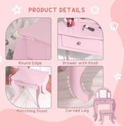 HOMCOM Makeup Dressing Table Set with Tri-Folding Mirror & Drawer in Pink - thumbnail 6