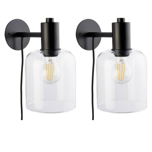 First Choice Lighting Set of 2 Maxton - Black with Clear Glass Plug In Wall Lamps - image 1