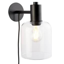 First Choice Lighting Set of 2 Maxton - Black with Clear Glass Plug In Wall Lamps - thumbnail 2