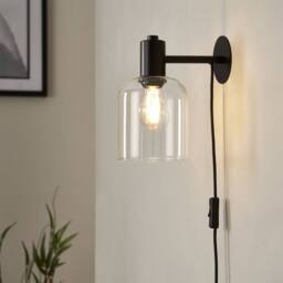 First Choice Lighting Set of 2 Maxton - Black with Clear Glass Plug In Wall Lamps - thumbnail 6