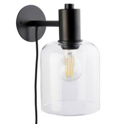 First Choice Lighting Set of 2 Maxton - Black with Clear Glass Plug In Wall Lamps - thumbnail 3