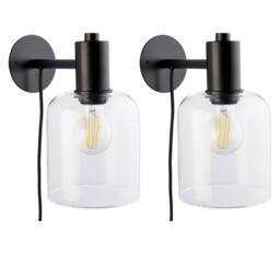 First Choice Lighting Set of 2 Maxton - Black with Clear Glass Plug In Wall Lamps - thumbnail 1