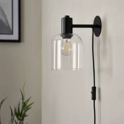 First Choice Lighting Set of 2 Maxton - Black with Clear Glass Plug In Wall Lamps - thumbnail 7