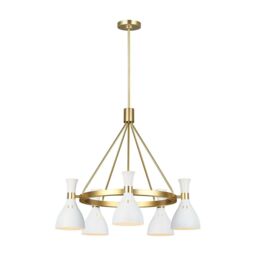 Loops 5 Bulb Chandelier LIght Matte White / Burnished Brass LED E27 60W - thumbnail 2