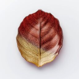 Sienna Glass Glass Plate Leaf Design Brown & Gold in Dark Red